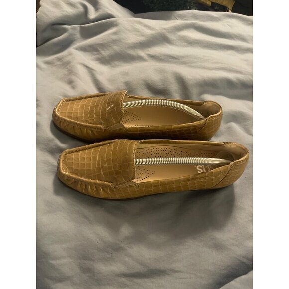 SAS Beige Croc-Embossed Leather Loafers Size 8N Comfort Foot Bed USA - Picture 7 of 16